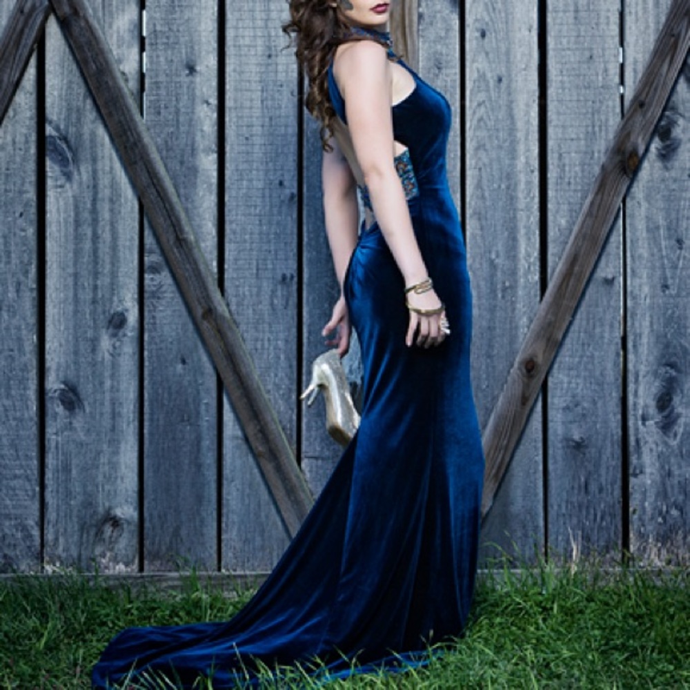 Brand New Blue Velvet Sherri Hill